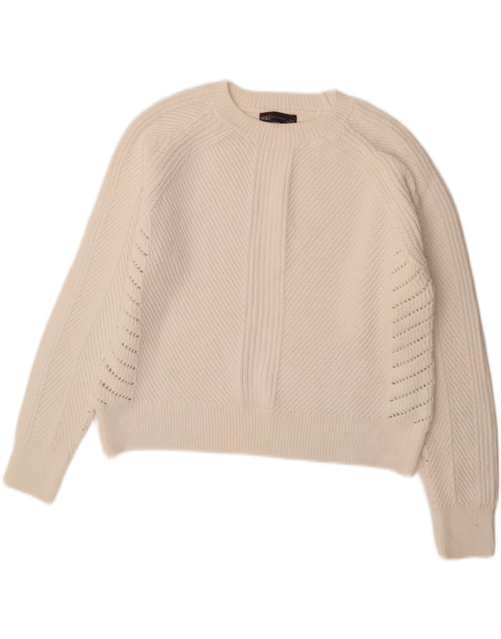 Marks & Spencer Pull col bateau pour femme UK 14 en coton blanc moyen