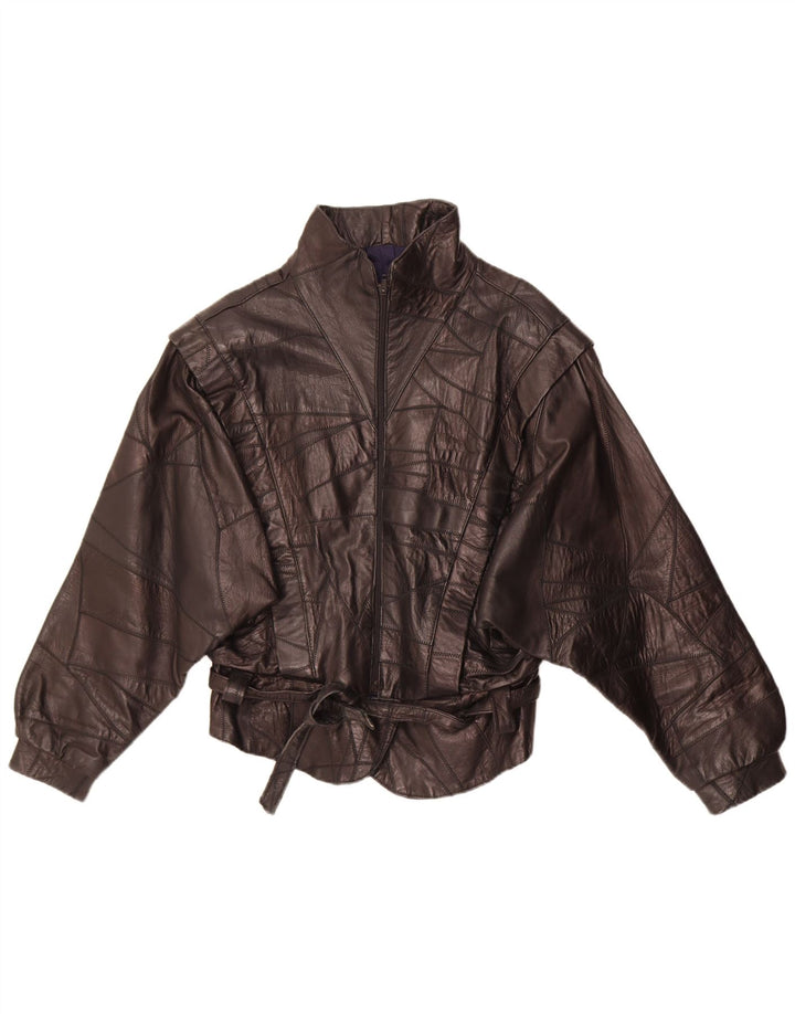 veste en cuir femme vintage UK 12 Patchwork noir moyen