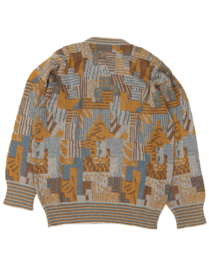 vintage Mens Crew Neck Jumper Pull Grand Multicolore Géométrique