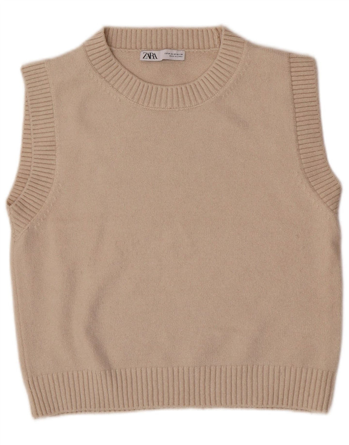 Zara Womens Crop Vest Débardeur UK 12 Polyester Beige Moyen