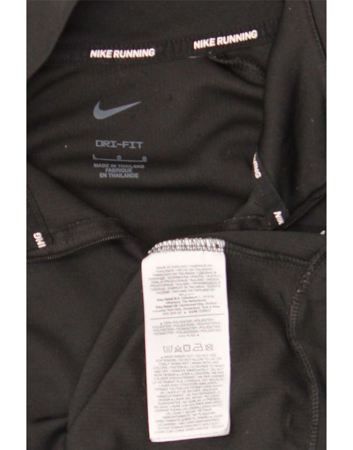 Nike Femme Dri Fit Zip Neck Sweatshirt Jumper UK 16 Large Noir Polyester