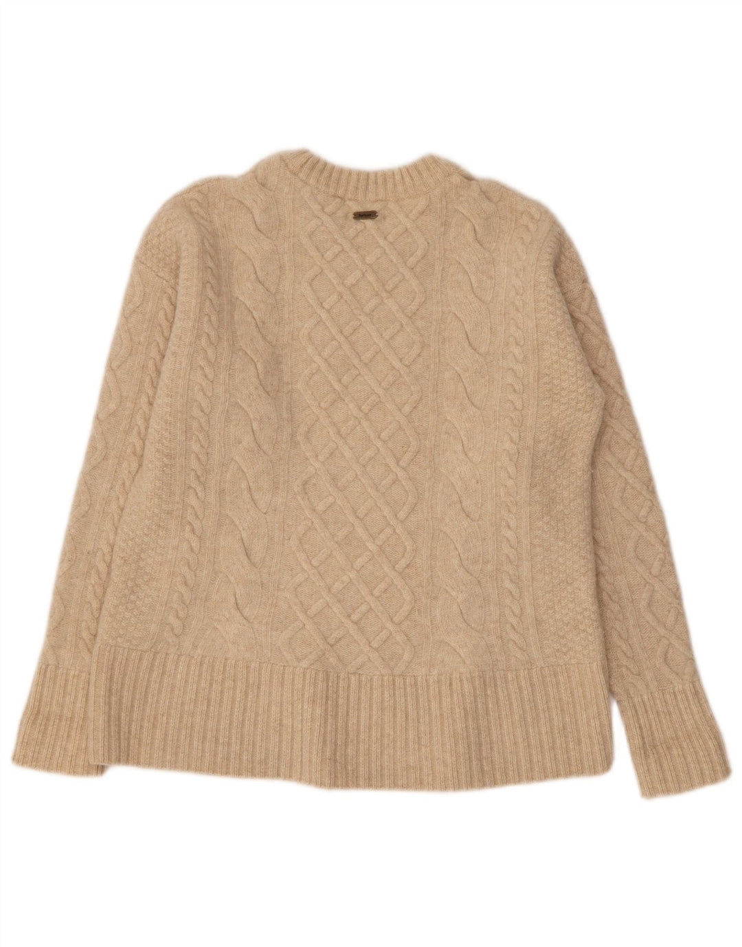 Barbour Pull à col rond pour femme UK 10 Petite laine beige