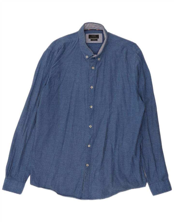 Zara Chemise Slim Fit Homme Bleu Coton