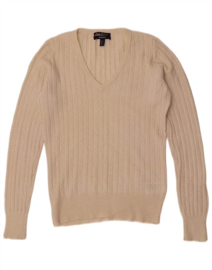 Gant Pull col V pour femme UK 14 Large Blanc cassé en laine