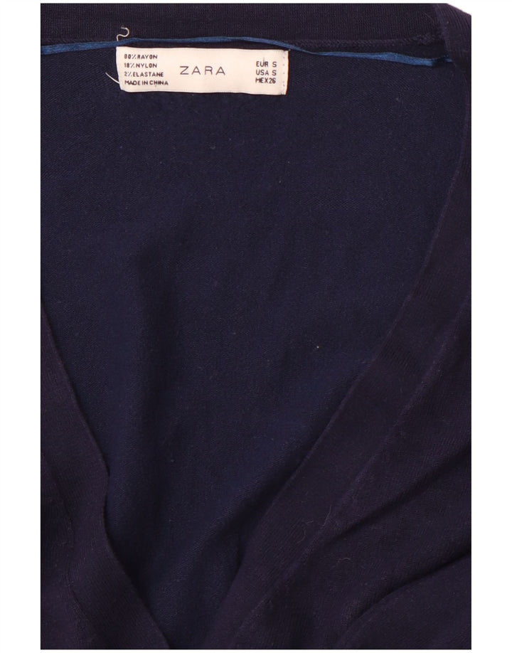 ZARA Femme Cardigan Pull UK 10 Petite Rayonne Bleu Marine