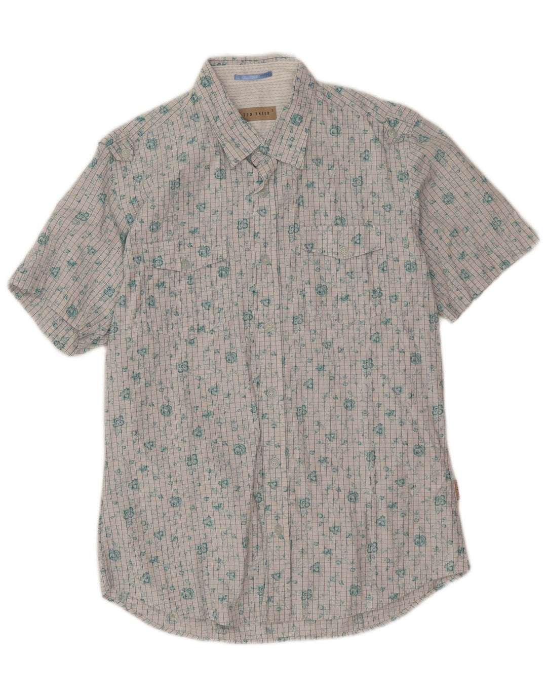 Ted Baker Chemise à manches courtes pour homme Taille 3 Coton floral blanc moyen
