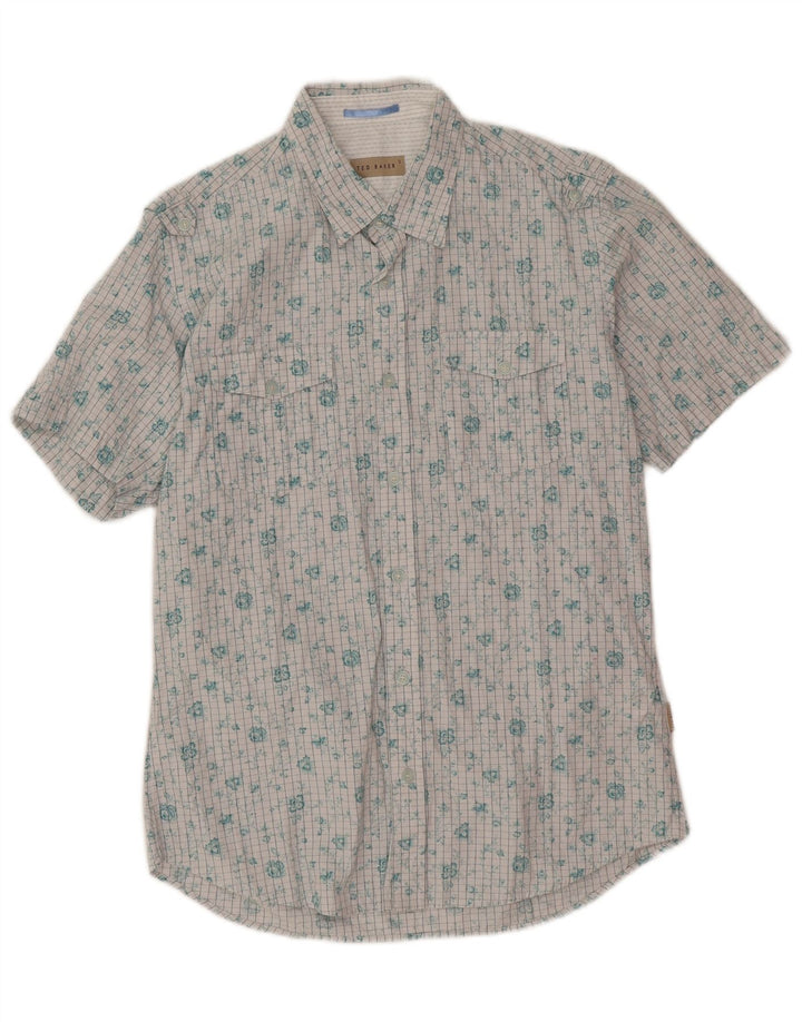 Ted Baker Chemise à manches courtes pour homme Taille 3 Coton floral blanc moyen
