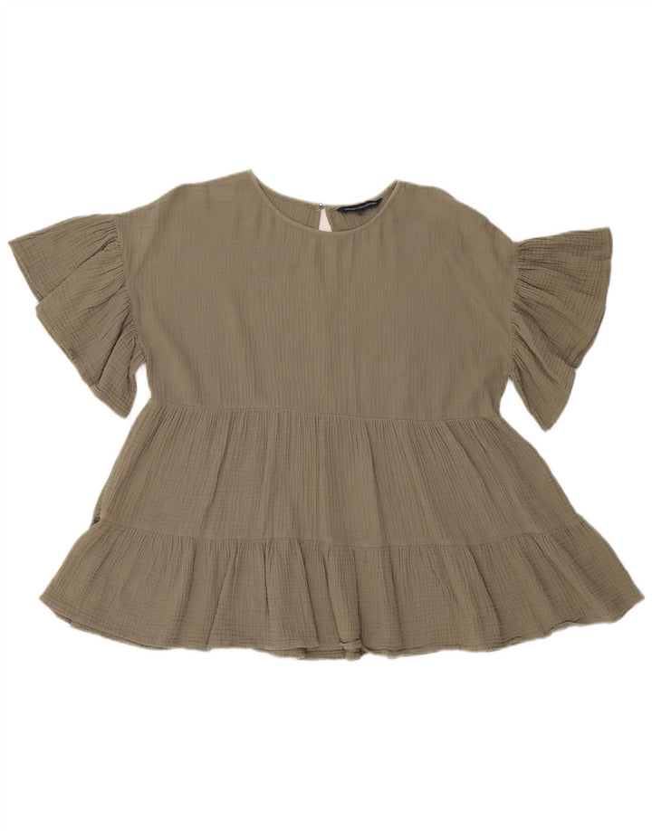 French Connection Haut Chemisier Oversize Femme UK 8 Petit Kaki Coton