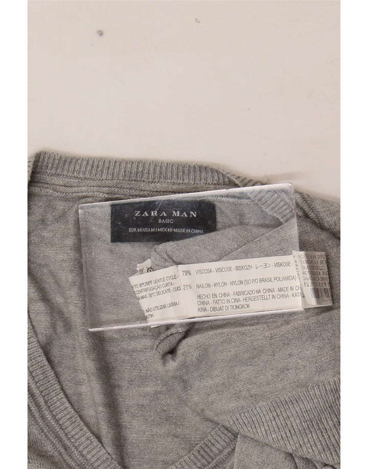 ZARA Mens V-Neck Jumper Sweater Medium Grey Viscose Vintage Zara and Second-Hand Zara from Messina Hembry 