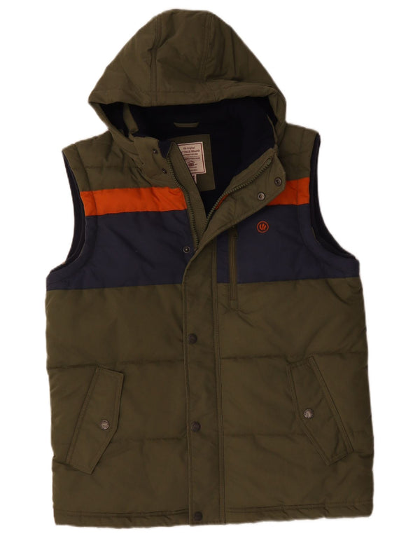 Fat Face Gilet rembourré à capuche pour homme UK 38 Medium Kaki Colourblock Polyester