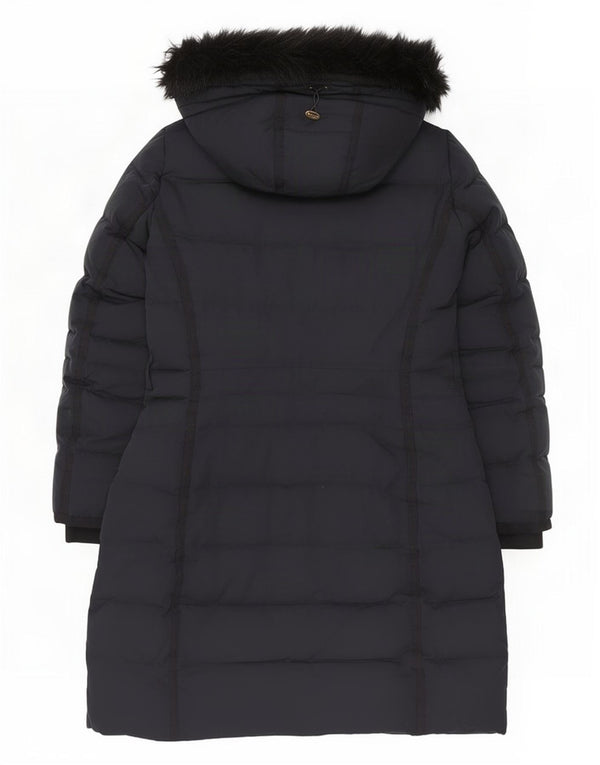 Zara Manteau rembourré à capuche pour femme UK 16 Large Bleu Marine Polyester