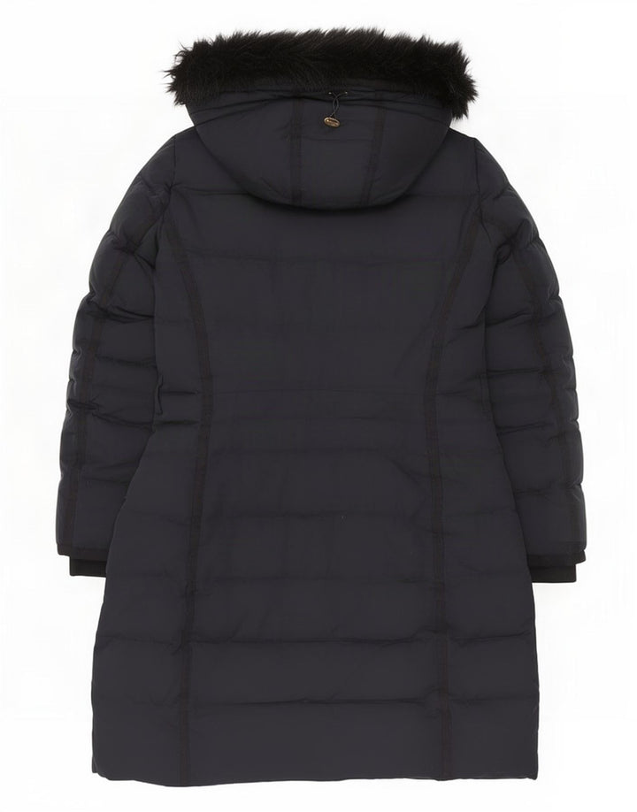 Zara Manteau rembourré à capuche pour femme UK 16 Large Bleu Marine Polyester