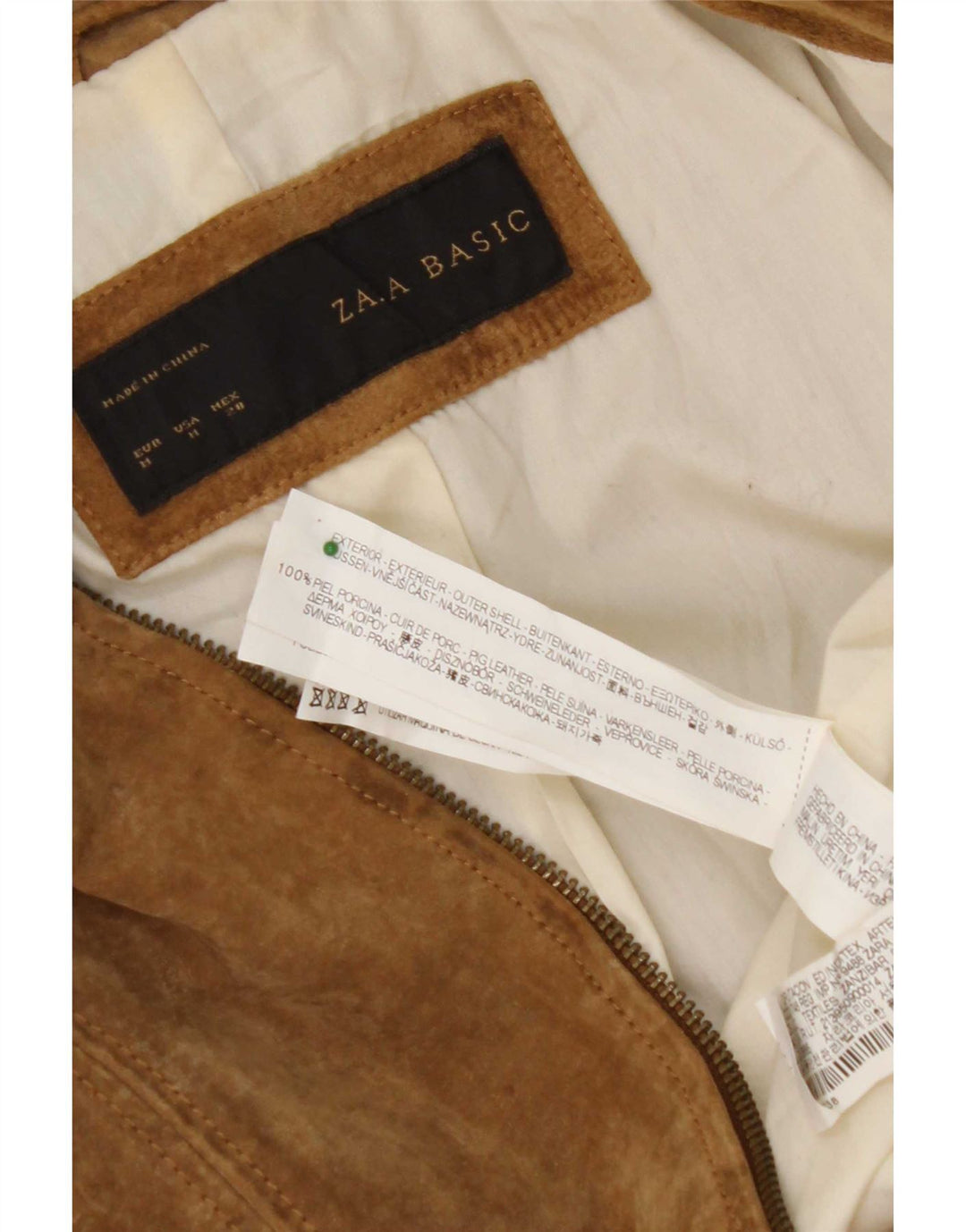 Zara Veste courte en daim pour femme UK 12 Cuir beige moyen