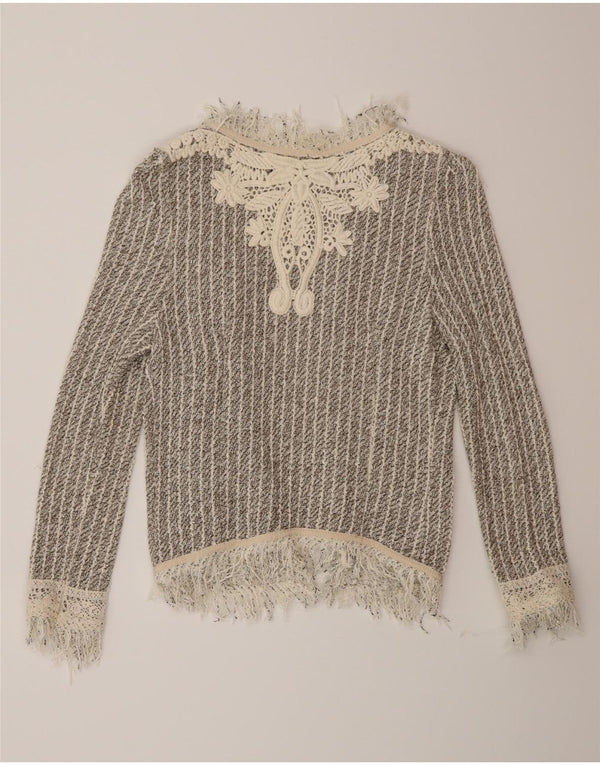 Zara Womens Open Cardigan Sweater UK 12 Gris Moyen Rayé