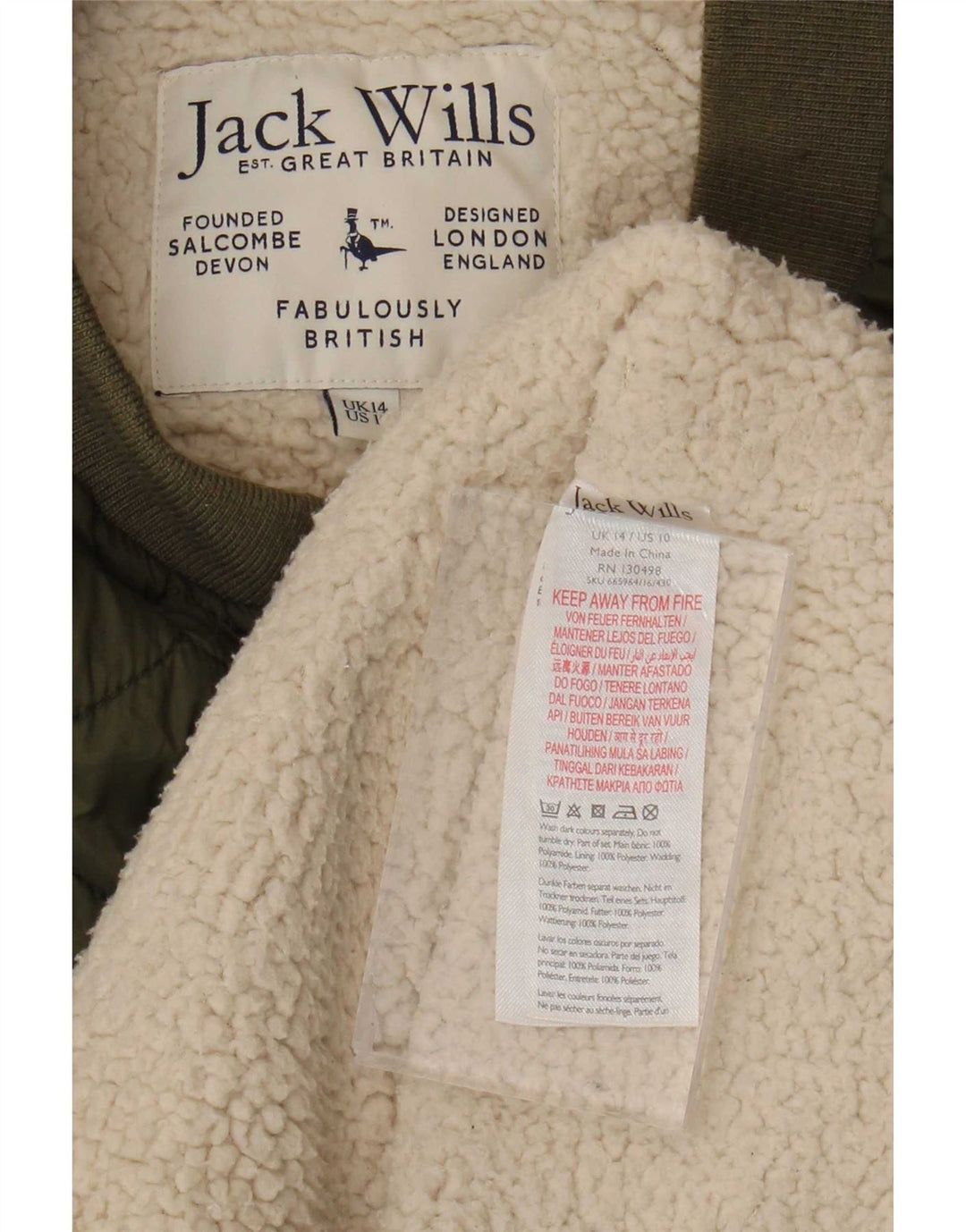 Jack Wills Veste matelassée Sherpa pour femme UK 14 Large Vert Polyamide