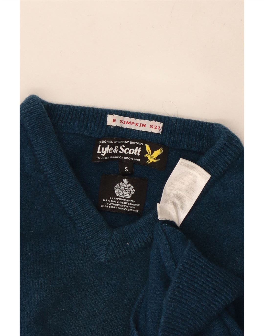 Lyle & Scott Pull col en V pour femme UK 10 Petit Bleu