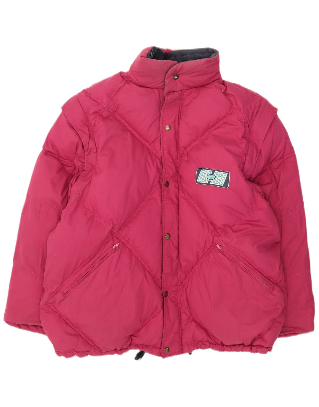 vintage Mens Rembourré Veste de ski réversible UK 40 Grand Polyester Rose