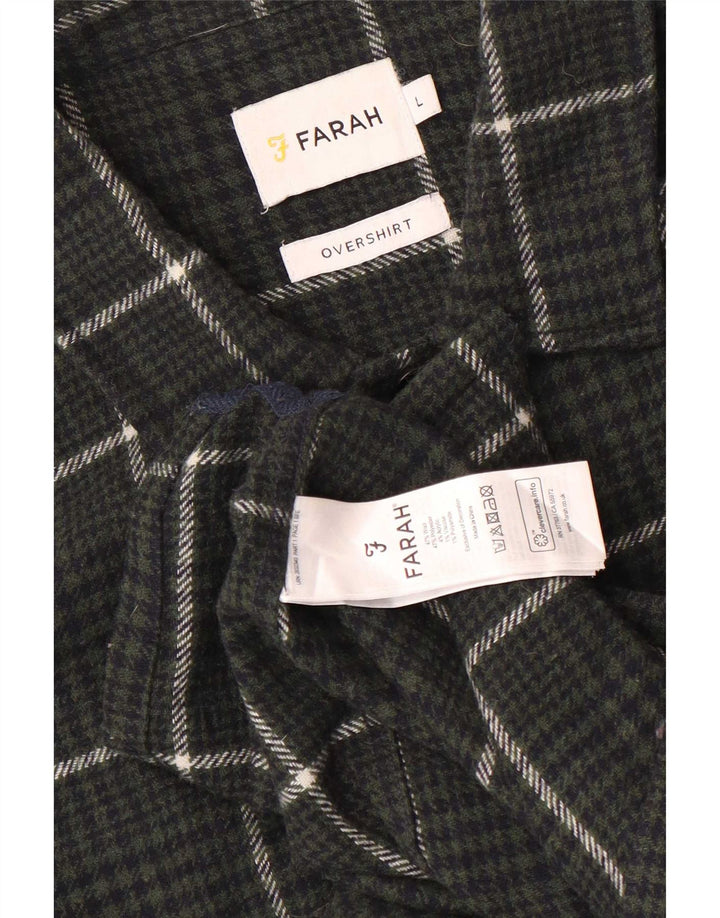 Farah Homme Surchemise Flanelle Chemise Large Kaki Check Laine
