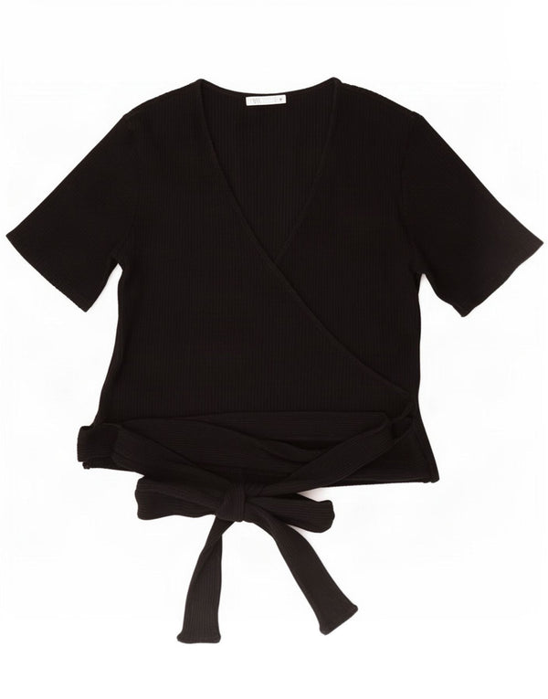 Zara Womens Crop Blouse Top UK 18 XL Coton Noir