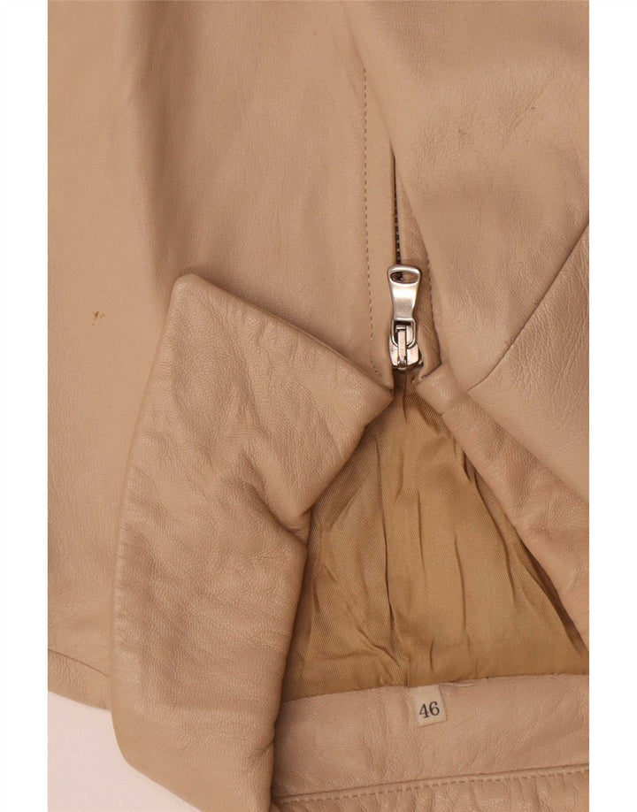 veste en cuir femme vintage IT 46 Grand Beige