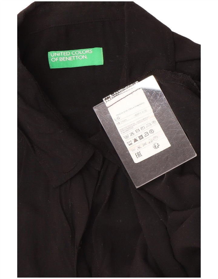 Benetton Chemisier surdimensionné pour femme UK 46 Large Viscose Noir