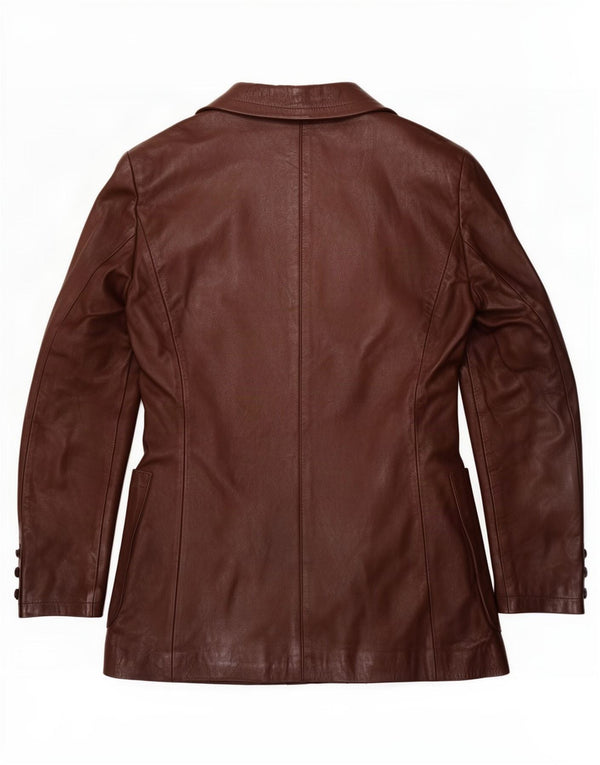 Vintage Blazer en cuir à double boutonnage pour femme IT 44 Marron moyen
