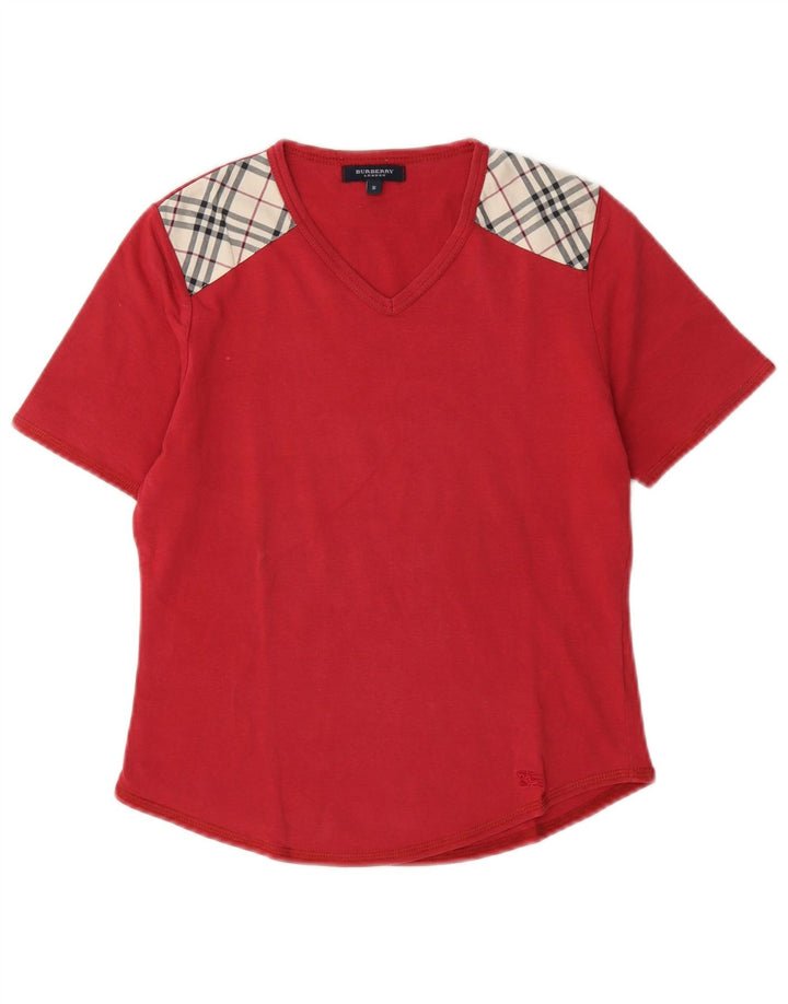Burberry T-Shirt Femme Top UK 10 Petit Carreau Rouge