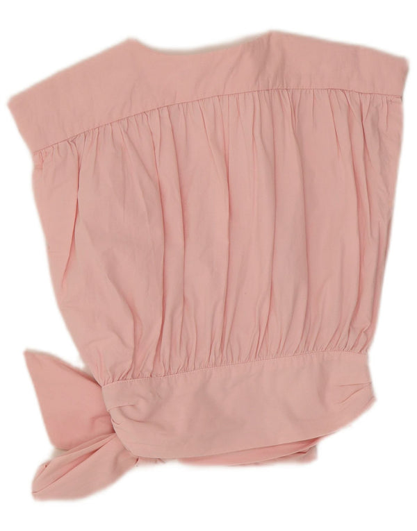 Zara Femmes Sans Manches Wrap Crop Top UK 10 Petit Rose Coton