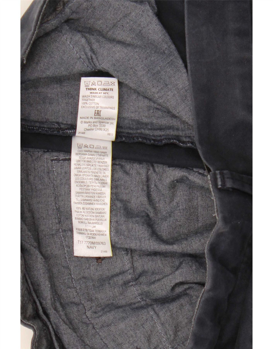Marks & Spencer Short Chino Homme W32 Bleu Marine Moyen Coton