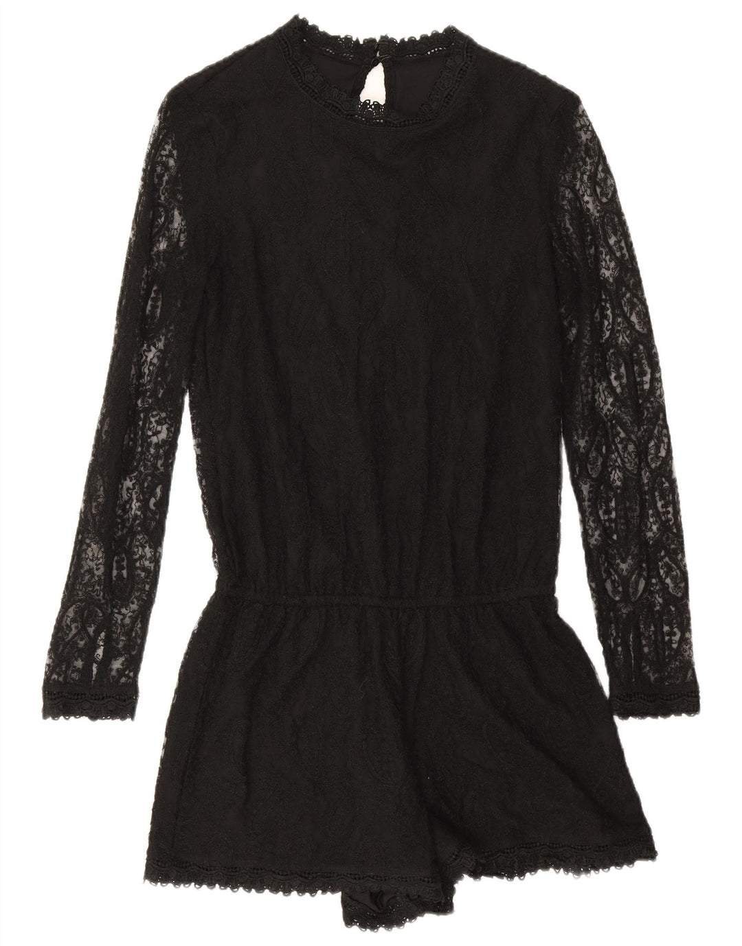 Zara Combishort à manches longues pour femme UK 10 Petit Noir Paisley Polyester