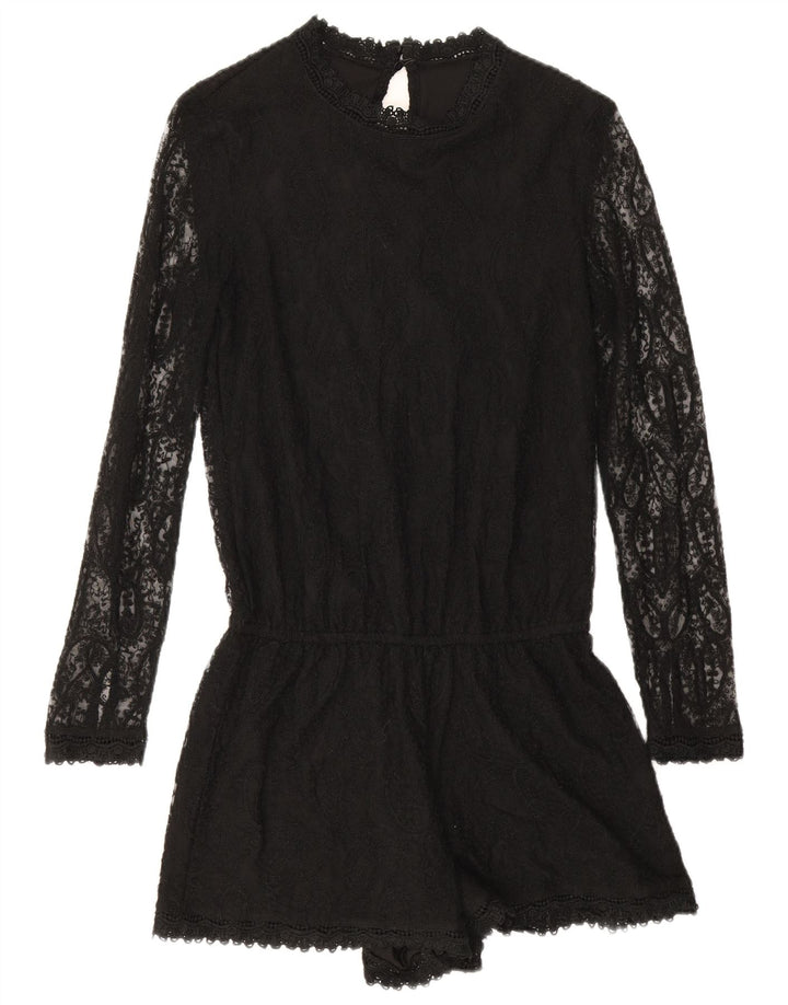 Zara Combishort à manches longues pour femme UK 10 Petit Noir Paisley Polyester