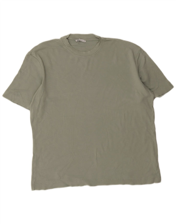 Zara Homme T-Shirt Top Large Vert Coton