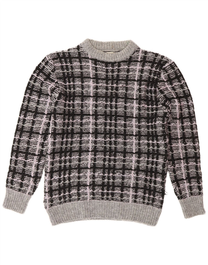 Zara Pull Col Rond Homme Gris Moyen Carreaux Acrylique