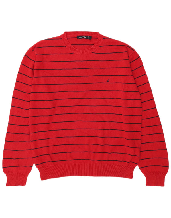 Nautica Pull col rond pour homme XL en coton rayé rouge