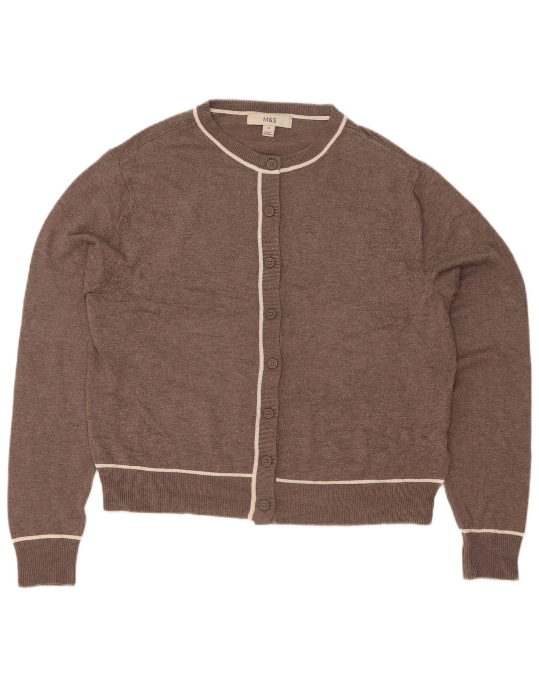 Marks & Spencer Pull Cardigan pour Femme UK 10 Petite Viscose Marron