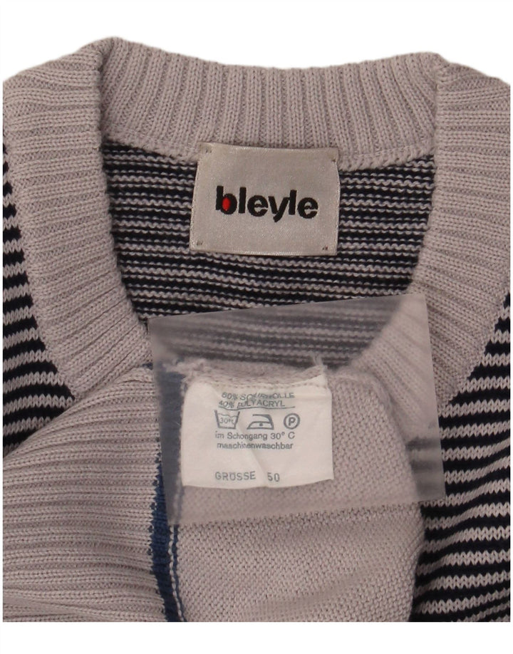 Bleyle Pull ras du cou pour homme EU 50 Gris moyen rayé polyacrylique