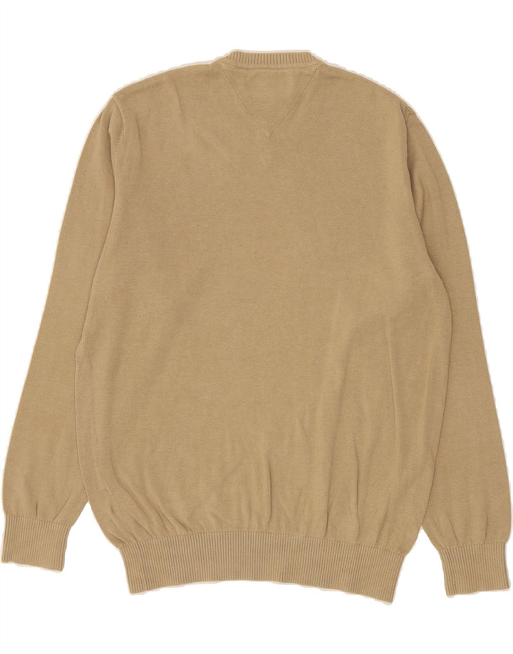 TOMMY HILFIGER Mens V-Neck Jumper Sweater Medium Beige Cotton Vintage Tommy Hilfiger and Second-Hand Tommy Hilfiger from Messina Hembry 