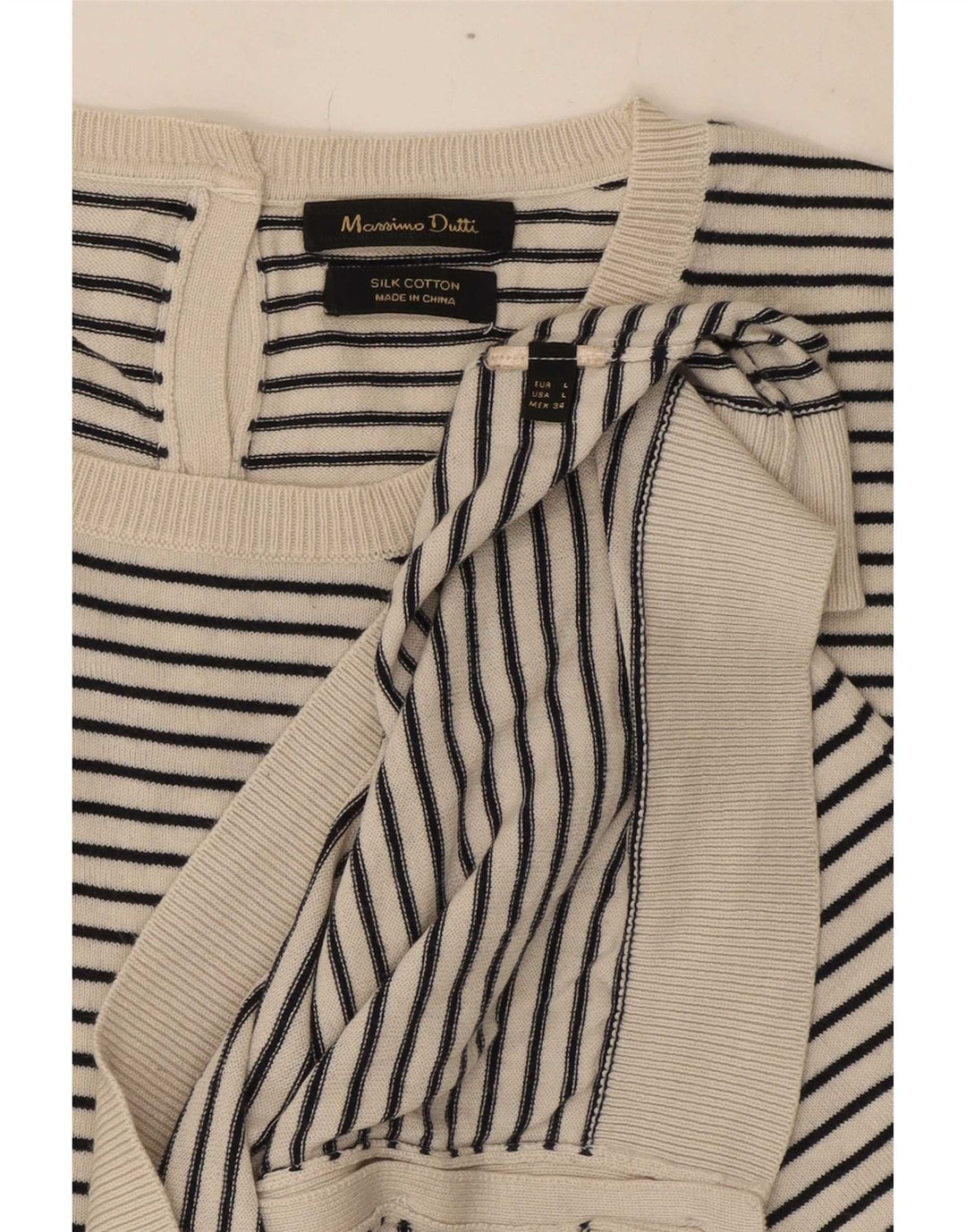 Massimo Dutti Pull Cardigan Femme UK 14 Grande Soie Rayée Blanche