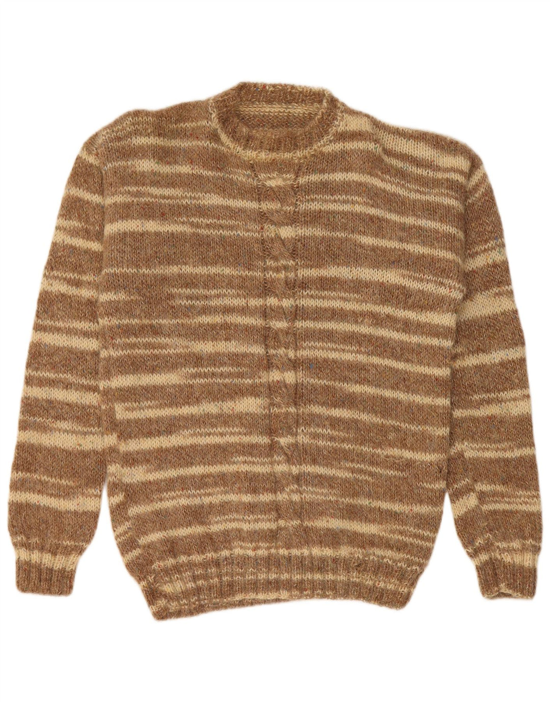 VINTAGE Pull col rond homme rayé marron moyen