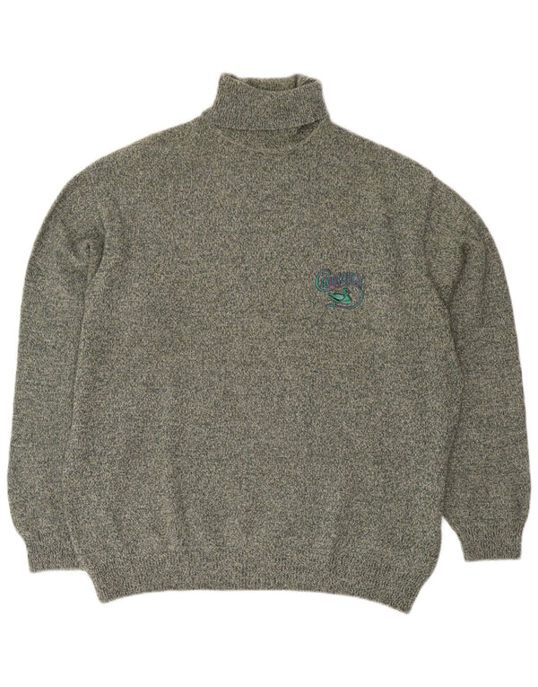 vintage Mens Roll Neck Jumper Pull XL Vert Moucheté Laine Rétro