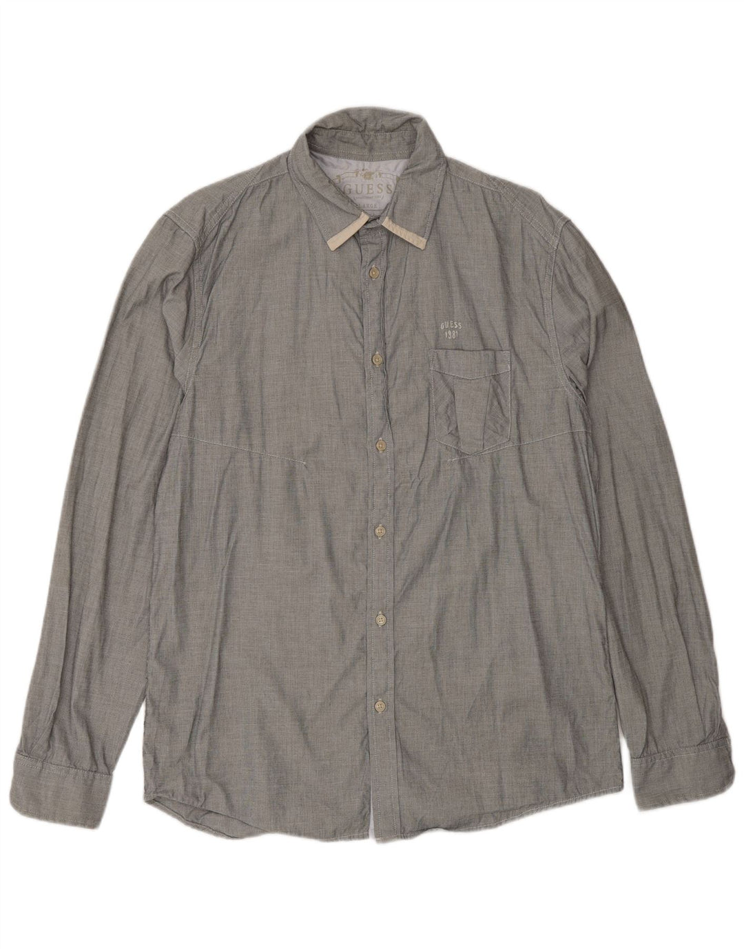 Guess Chemise coupe régulière pour homme UK 40 Grand gris à carreaux en coton