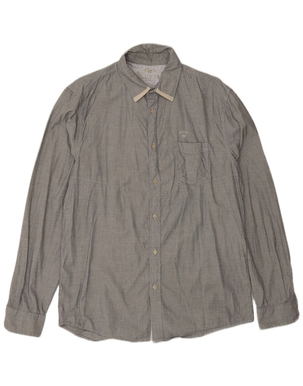 Guess Chemise coupe régulière pour homme UK 40 Grand gris à carreaux en coton