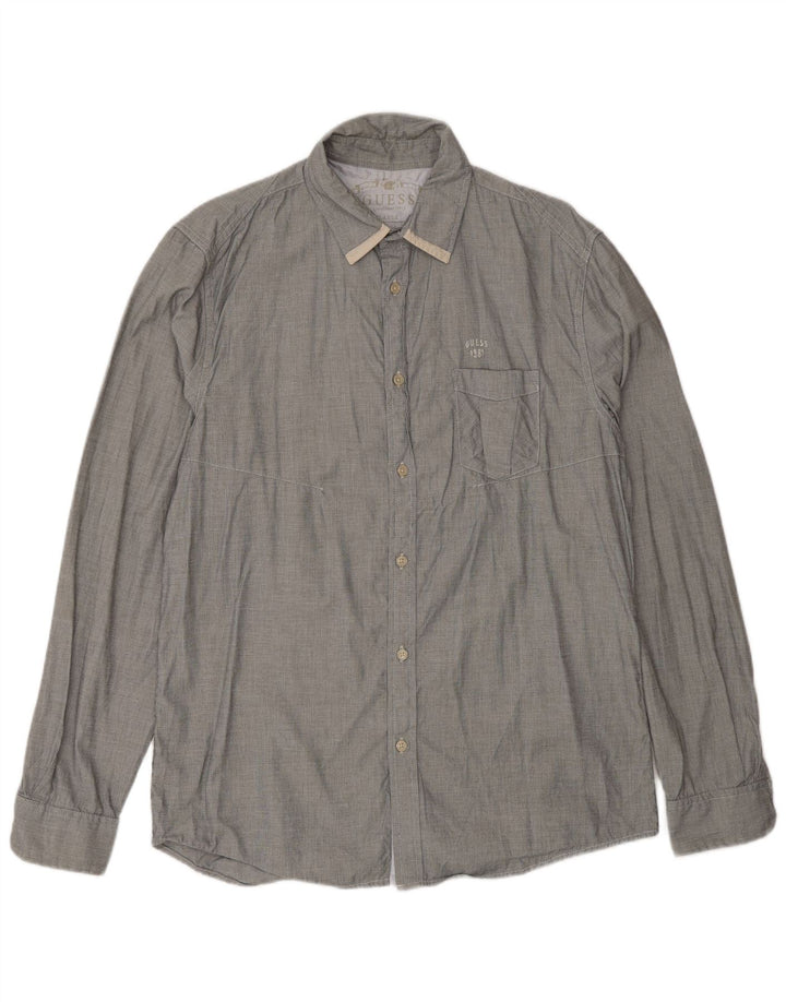 Guess Chemise coupe régulière pour homme UK 40 Grand gris à carreaux en coton