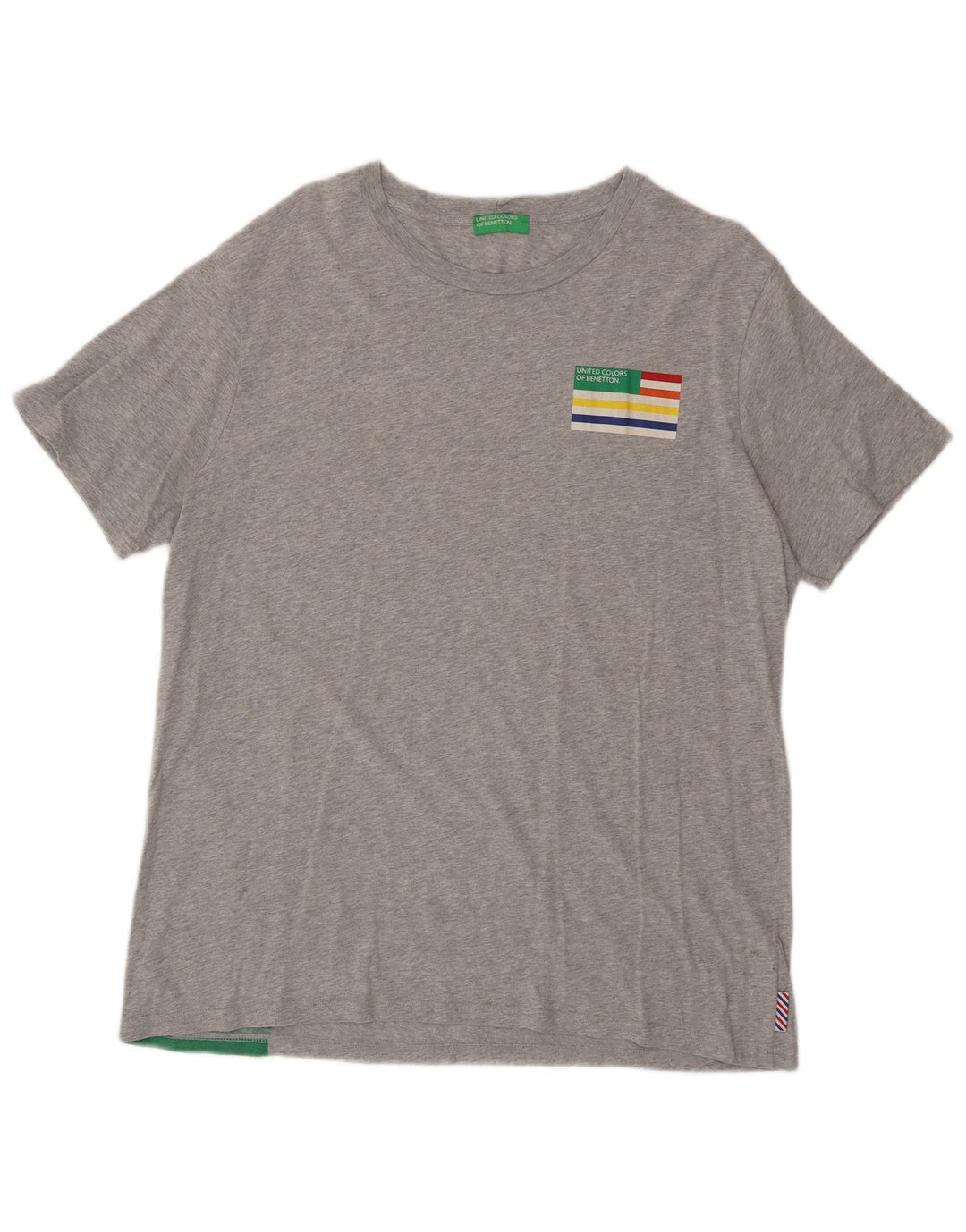 BENETTON T-Shirt Graphique Homme Top 2XL Gris Colorblock Coton