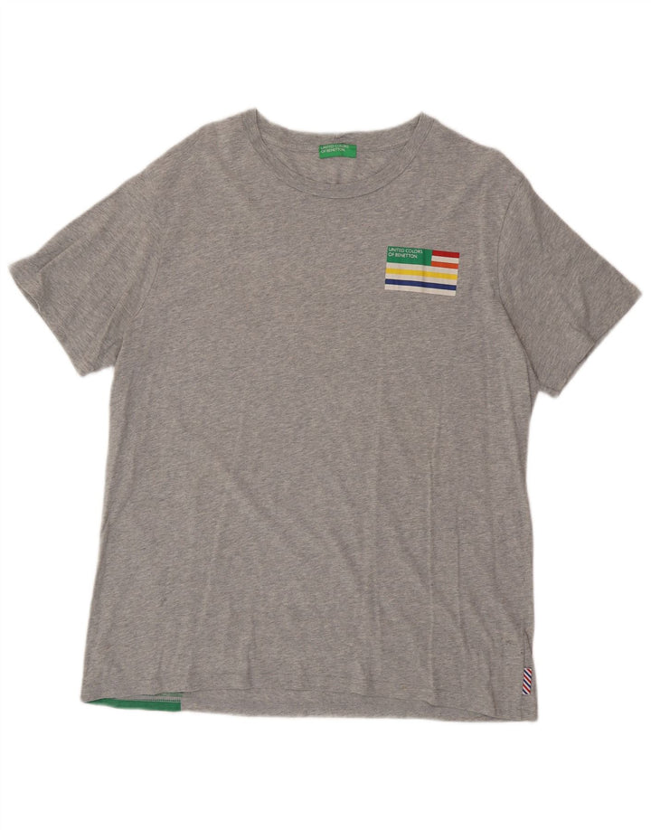 BENETTON T-Shirt Graphique Homme Top 2XL Gris Colorblock Coton