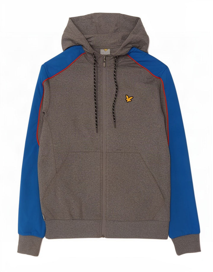 Lyle & Scott Pull à capuche zippé pour homme Petit polyester color block gris
