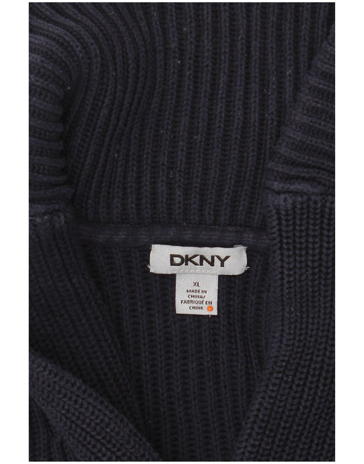 DKNY Pull col châle pour homme XL Bleu marine