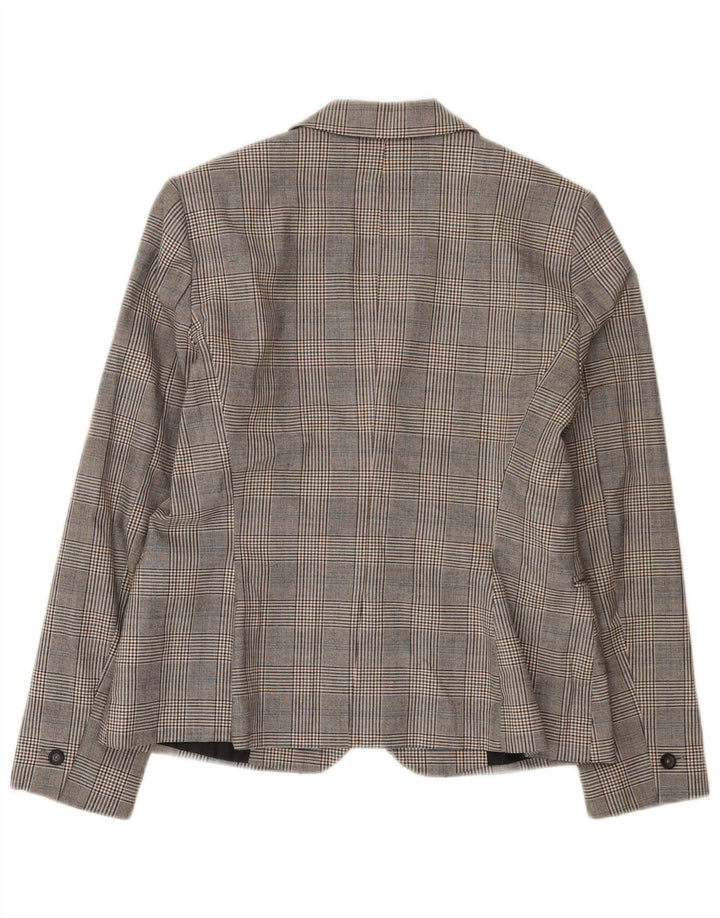 Zara Veste Blazer 1 Bouton Femme EU 42 Grand Gris Carreaux Polyester