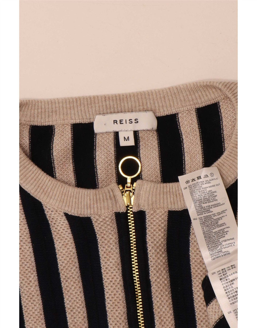 Reiss Pull col zippé pour femme UK 14 Polyester rayé noir moyen