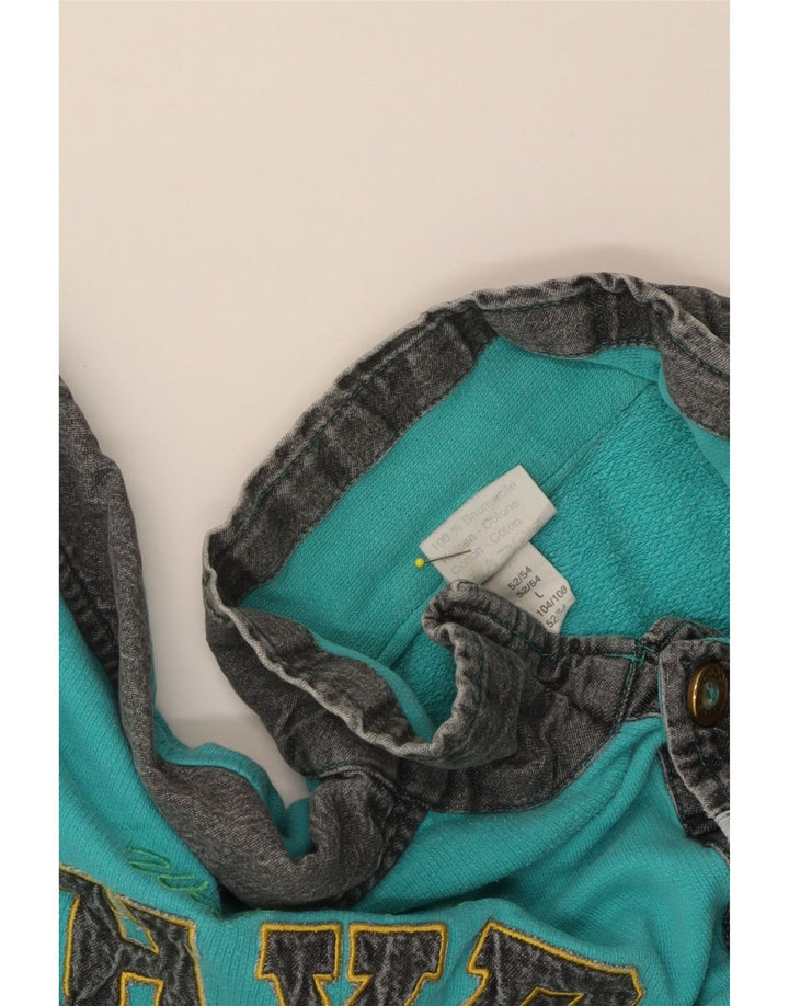 vintage Mens Graphic Sweatshirt Jumper Grand Turquoise Colourblock